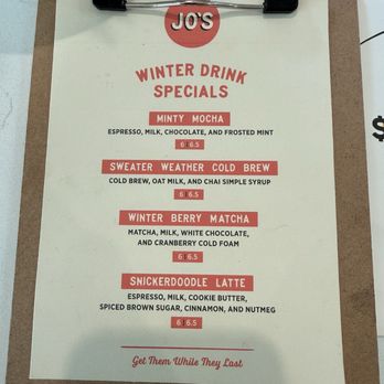 Jo's Coffee - Houston Heights - Winter drink specials - Coffee & Tea Near Me - Houston, Texas
