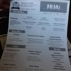 Lola's Cafe - Regular menu