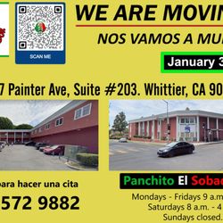 Panchito El Sobador - The La Habra, CA location is now closed. Starting on 01/03/2023. Call us to make appointment (562) 572 9882.