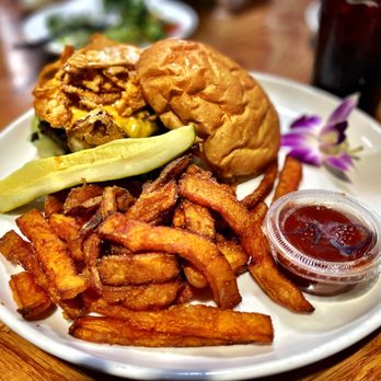 Terrace Café - Outlaw BBQ Burger, with house made BBQ sauce. Crispy onions and smoked Gouda cheese. Sweet Potato fries! Must get... - Seafood Near Me - Kinder, Louisiana Terrace Café - Outlaw BBQ Burger, with house made BBQ sauce. Crispy onions and smoked Gouda cheese. Sweet Potato fries! Must get... - Seafood Near Me - Kinder, Louisiana