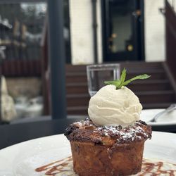 Blueprint on 3rd - New Orleans style bread pudding with a scoop of vanilla ice cream