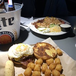 Chicken Salad & The Hangover Burger with Tater Tots Chicken Salad & The Hangover Burger with Tater Tots