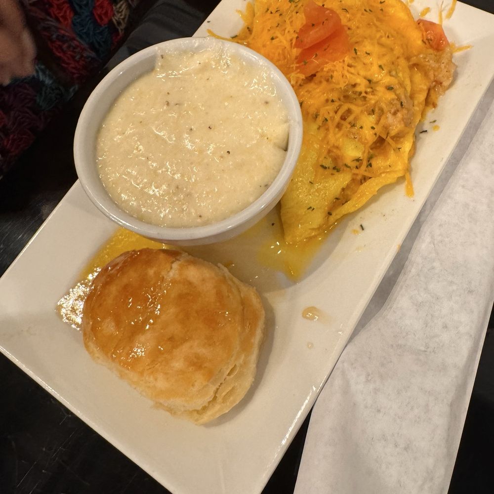 T's Brunch Bar - Seafood Omelette with grits & a biscuit - Seafood Near Me - Douglasville, Georgia T's Brunch Bar - Seafood Omelette with grits & a biscuit - Seafood Near Me - Douglasville, Georgia