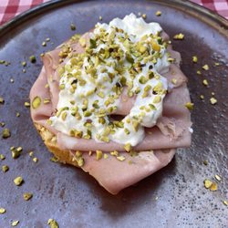 Osteria da Mamma Angela - Bruschetta mortadella stracciattella and pistachio