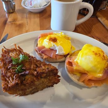 Honey's Farm Fresh - Eggs Benedict with salmon and latka - American Near Me - Lewes, Delaware Honey's Farm Fresh - Eggs Benedict with salmon and latka - American Near Me - Lewes, Delaware