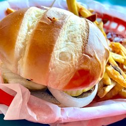 The Antler's - Made to order Hamburger on toasted bun and hand cut fries