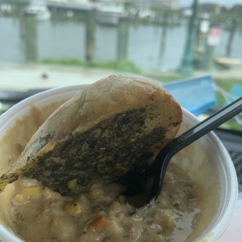 Neptune's Seafood Pub - Corn and Crab Chowder with Garlic Bread. AMAZING COVID takeout! - Seafood Near Me - North Beach, Maryland