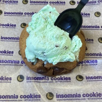 Insomnia Cookies - Mint chocolate chip atop deluxe chocolate chunk cookie - Desserts Near Me - Cleveland, Ohio Insomnia Cookies - Mint chocolate chip atop deluxe chocolate chunk cookie - Desserts Near Me - Cleveland, Ohio