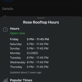 Rose Rooftop - Rooftop hours that are not correct - Cocktail Bars Near Me - The Woodlands, Texas Rose Rooftop - Rooftop hours that are not correct - Cocktail Bars Near Me - The Woodlands, Texas
