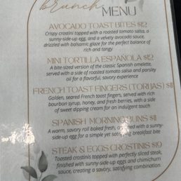 Brunch menu Brunch menu