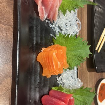 Waka Sakura - Assorted sashimi -3 pieces of each Tuna was the best of the 3 Normally love all 3 but salmon and yellowtail both were underwhelming tbh - Conveyor Belt Sushi Near Me - Irvine, California Waka Sakura - Assorted sashimi -3 pieces of each Tuna was the best of the 3 Normally love all 3 but salmon and yellowtail both were underwhelming tbh - Conveyor Belt Sushi Near Me - Irvine, California
