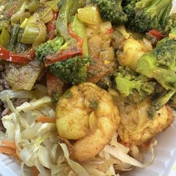 Paradise Jerk and Grill - Curry Shrimp and Rice and Peas (Gluten Free)