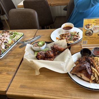 Salt Pepper Oak - Enormous THE SALAD, whole wings, Birria Tacos (3), Hand-Cut Tallow Fries, Crispy Smoked Hot Honey 1/2 Chicken - Barbeque Near Me - Baton Rouge, Louisiana