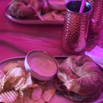 AMO Cafe - Ham Croissant sandwich. Ordered the chipotle sauce on the side. - Coffee & Tea Near Me - El Paso, Texas