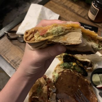 Lone Star Taco Bar - EL CRUNCHO SUPREMO VEGETARIAN, note the inch of stacked tortilla in the center that results in a bite of 90% tortilla & 10% of cheese - Tacos Near Me - Cambridge, Massachusetts