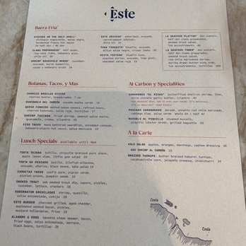 Este - Menu 2.10.23 - Seafood Near Me - Austin, Texas
