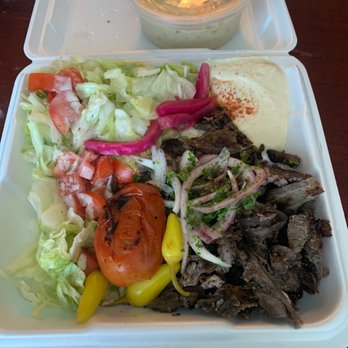 Al Basch Chicken - Beef shawarma box with side of Baba Ghanouj - Mediterranean Near Me - Los Angeles, California Al Basch Chicken - Beef shawarma box with side of Baba Ghanouj - Mediterranean Near Me - Los Angeles, California