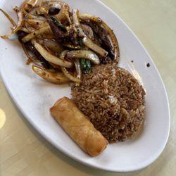 Wahaha Express - Daily special w fried rice, spring roll, and Mongolian beef.