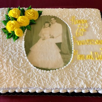 Save Mart - 60th Anniversary cake made by Ripon Savemart Bakery. 1/2 sheet, white cake, custard filling, buttercream frosting. - Grocery Near Me - ripon, California