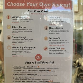 Poké House - Santa Barbara - Sauce menu - Poke Near Me - Santa Barbara, California