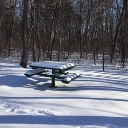 Mississippi River Community Park - Picnic tables in winter