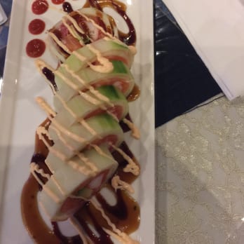 Kabuki Romanza - Romanza Roll. Pretty good and unique. It has Spicy Tuna, Salmon & Yellow Tail w/avocado wrapped in cucumber. Unique. - Japanese Near Me - Amarillo, Texas