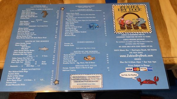 Menu photo 2 Zubies Dry Dock Huntington Beach, CA Menu photo 2 Zubies Dry Dock Huntington Beach, CA