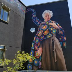 Los Angeles Valley College - Giant "Freeway Lady" mural by Kent Twitchell at LAVC