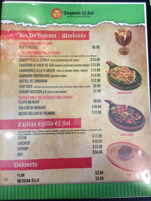 Menu photo 7 Taqueria El Sol Marshfield, WI