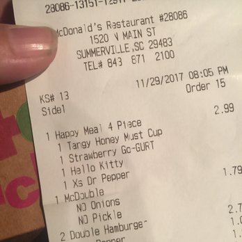McDonald's - the receipt for the restaurant - Burgers Near Me - Summerville, South Carolina McDonald's - the receipt for the restaurant - Burgers Near Me - Summerville, South Carolina