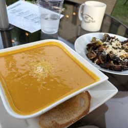 Lake Street Cafe - Chicken curry soup and Brussels sprouts appetizer
