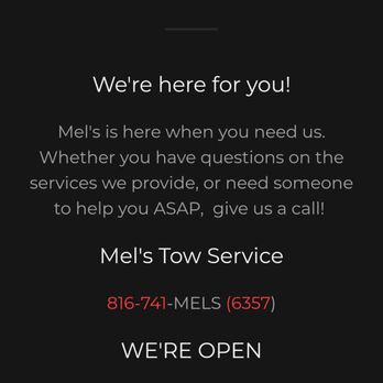Mel's Tow Service - Towing Near Me - Kansas City, Missouri Mel's Tow Service - Towing Near Me - Kansas City, Missouri