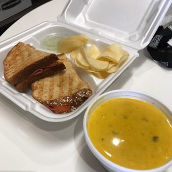 Barista Cafe - Ham and cheese sandwich and pumpkin soup - Colombian Near Me - Coral Gables, Florida