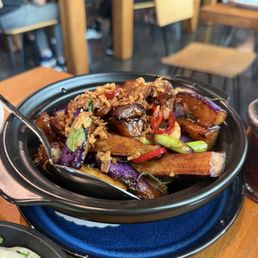 Crispy Braised Eggplant in Claypot, Manis, Thai Basil (vg) Crispy Braised Eggplant in Claypot, Manis, Thai Basil (vg)