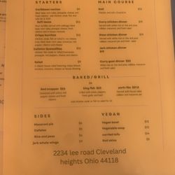 The Callaloo Cafe and Bar - Menu as of 10/26/2023