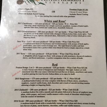 Fenton Herriott Vineyards - Tasting Menu - Wineries Near Me - Placerville, California