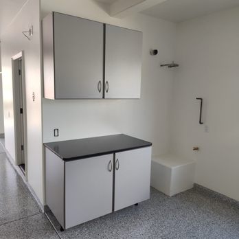 Garage Innovations - Graphite cabinets with Luna black counter top. Sink base - Home Organization Near Me - Riverside, California
