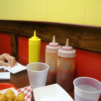 Fab Hot Dogs - each tables got ketchup and mustard. SELF SERVE WATER - Hot Dogs Near Me - Reseda, California Fab Hot Dogs - each tables got ketchup and mustard. SELF SERVE WATER - Hot Dogs Near Me - Reseda, California