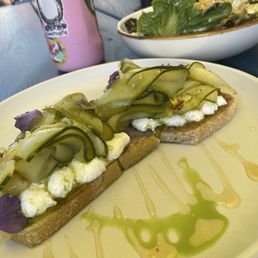 Zucchini toast, little gem salad