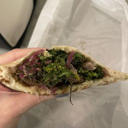 Butternut squash hummus and roasted broccolini pita