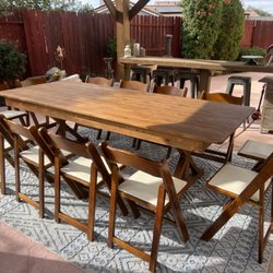 Kay & A Party Rentals - Farm wood table with fruitwood chairs 
Amazing combo !