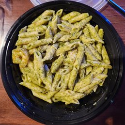 Penne Pasta w/ Pesto Sauce and Shrimp 2/5 - shrimps great, pasta super bland Penne Pasta w/ Pesto Sauce and Shrimp 2/5 - shrimps great, pasta super bland