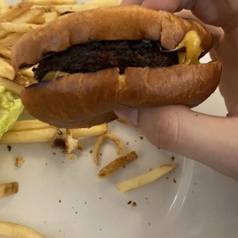 Le Mistral - Burnt microwaved burger - French Near Me - Brooklyn, New York