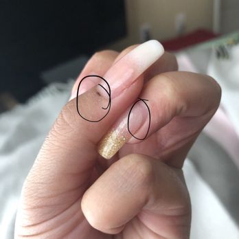 Painted Nails and Spa - This is when they cut my finger after i went back twice to fix the thumb & you can see the finger has been lifting since the first week. - Nail Salons Near Me - San Ramon, California