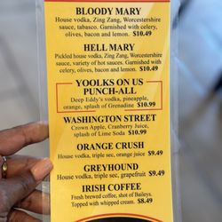 Yoolks On Us Southern Bistro - Drink menu