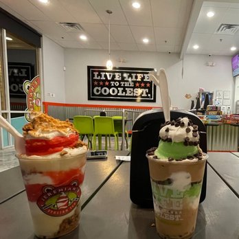Jeremiah's Italian Ice - Right side is a green apple Italian ice, left side is a strawberry cheesecake Italian ice - Desserts Near Me - Chandler, Arizona Jeremiah's Italian Ice - Right side is a green apple Italian ice, left side is a strawberry cheesecake Italian ice - Desserts Near Me - Chandler, Arizona