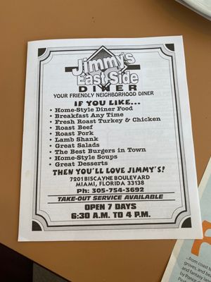Menu photo 4 Jimmy's Diner Miami, FL Menu photo 4 Jimmy's Diner Miami, FL