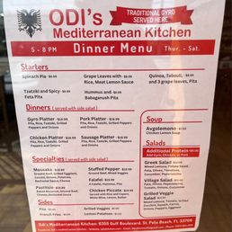 Dinner menu Thursday-Saturday Dinner menu Thursday-Saturday