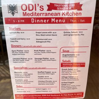 Odi's Mediterranean Kitchen - Dinner menu Thursday-Saturday - Delis Near Me - St. Pete Beach, Florida Odi's Mediterranean Kitchen - Dinner menu Thursday-Saturday - Delis Near Me - St. Pete Beach, Florida