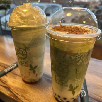 Leaf Teahouse - Biscoff matcha latte and matcha smoothie with whipped cream. - Coffee & Tea Near Me - Wichita, Kansas Leaf Teahouse - Biscoff matcha latte and matcha smoothie with whipped cream. - Coffee & Tea Near Me - Wichita, Kansas